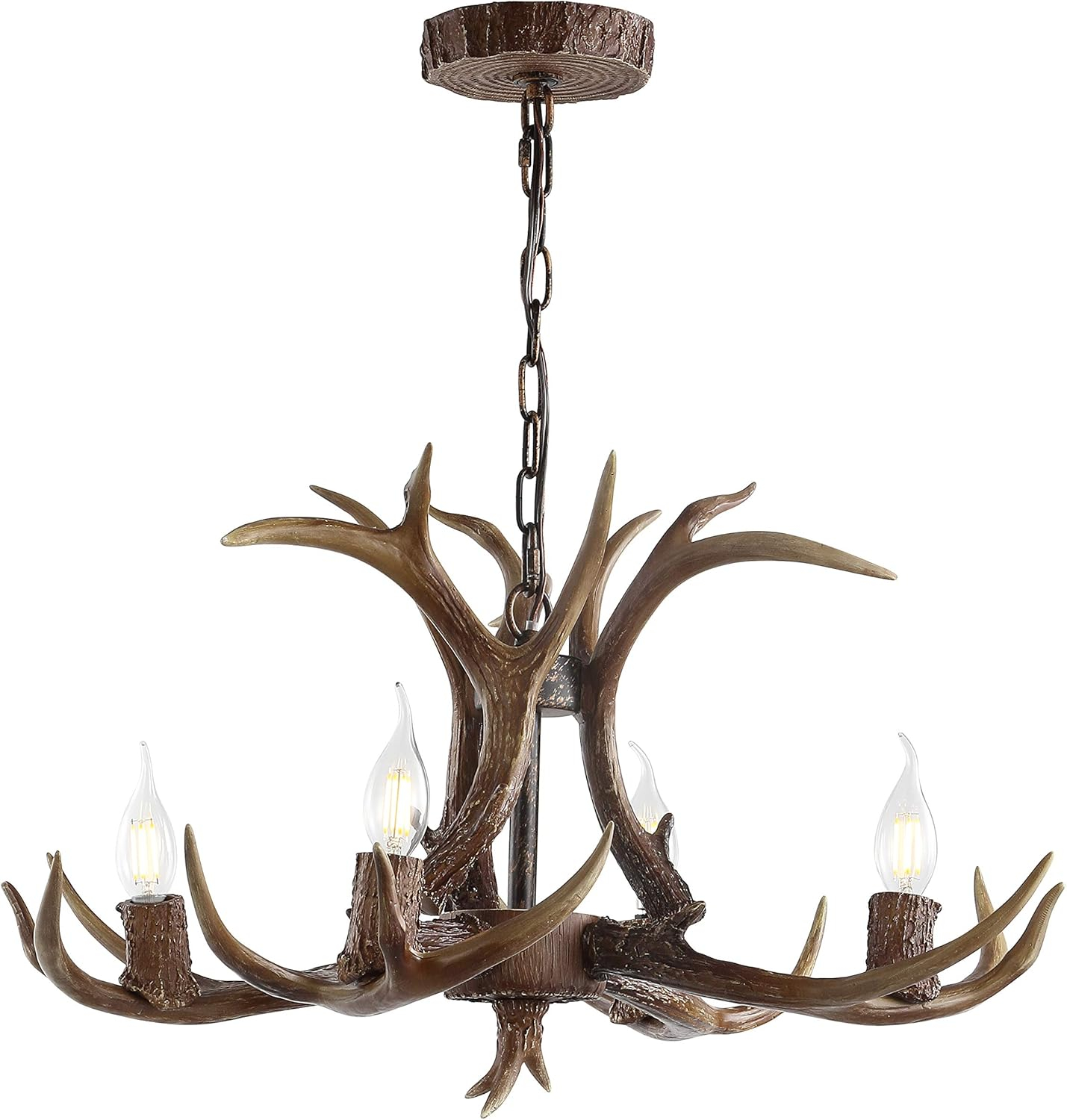 JONATHAN Y JYL6301A Eldora 26" Adjustable Resin Antler 4-Light LED Chandelier, Farmhouse, Glam, Transitional, Rustic, Cottage for living room, dinning room, bedroom, office Bulb Included, Brown