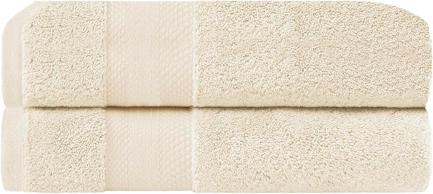 Superior Aria Turkish Cotton Solid Heavyweight Ivory Bath Towel Set of 2