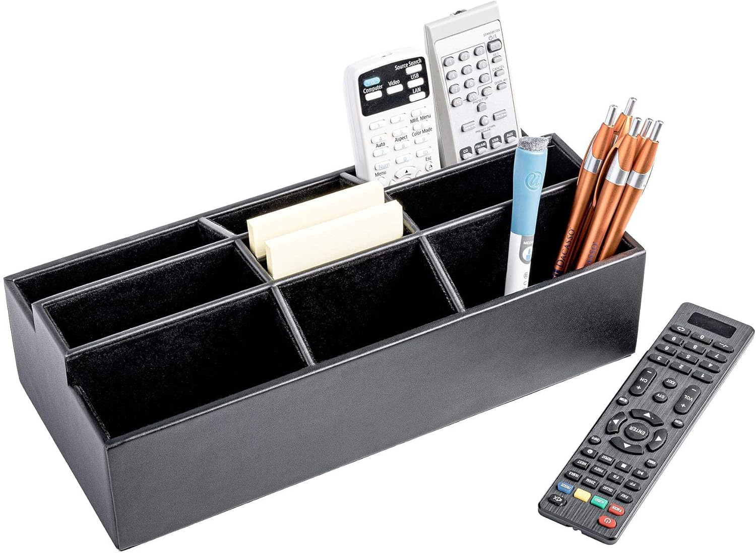 Black Leatherette Remote Control and Stationery Organizer