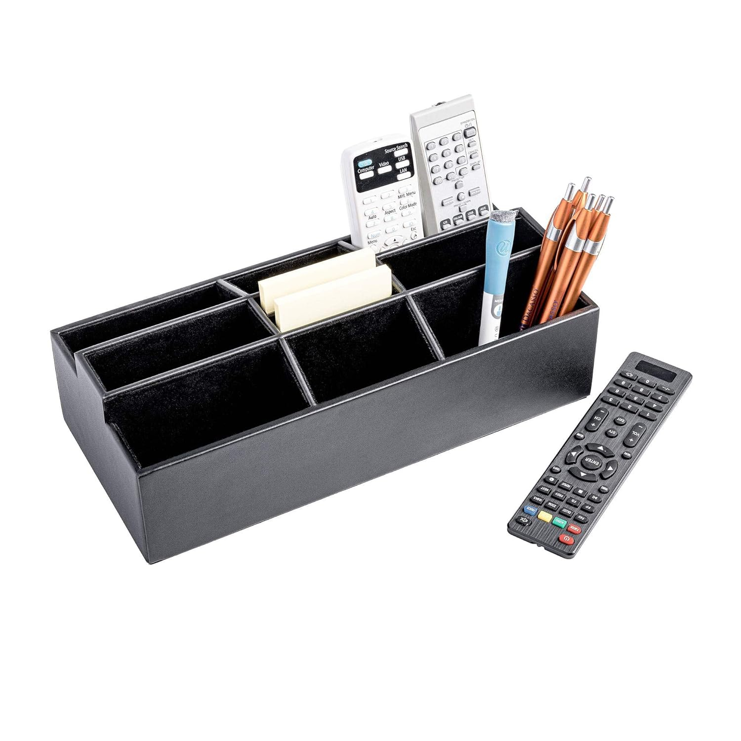 Black Leatherette Remote Control and Stationery Organizer