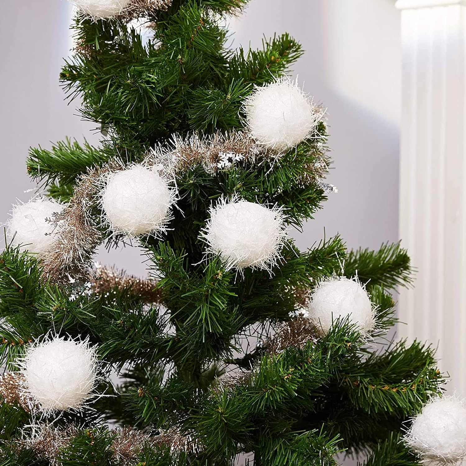 Juvale Christmas Tree Ornaments, Large White Sparkly Snow Glitter Balls (2.7 in) - 12 Pack