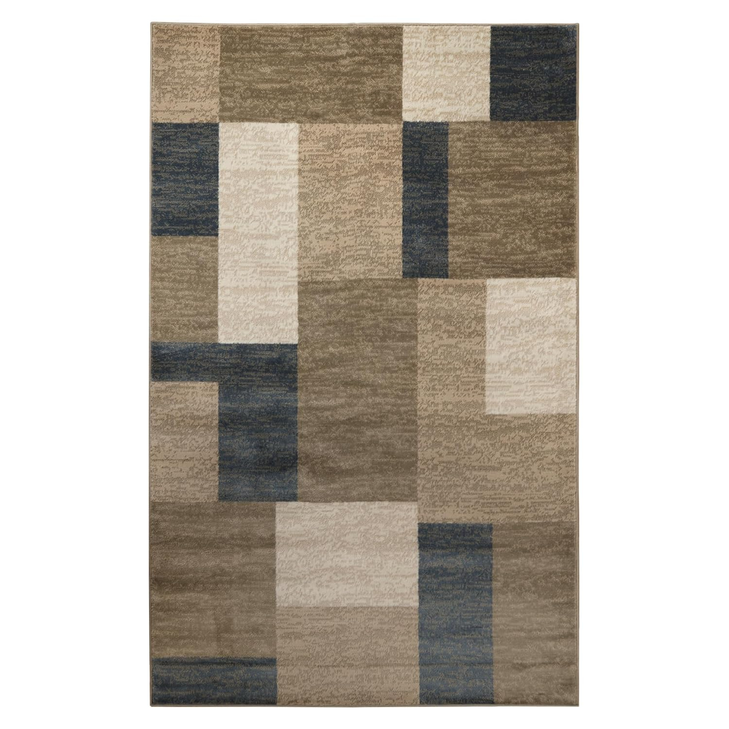 Superior Color Block Area Rug 2' x 3', Plush Indoor Rugs For Living Room Bedroom, Beige-Blue