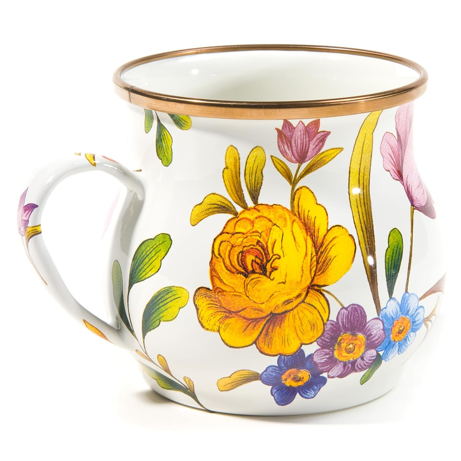 White Enamel Floral Market Coffee Mug, 16 Ounces