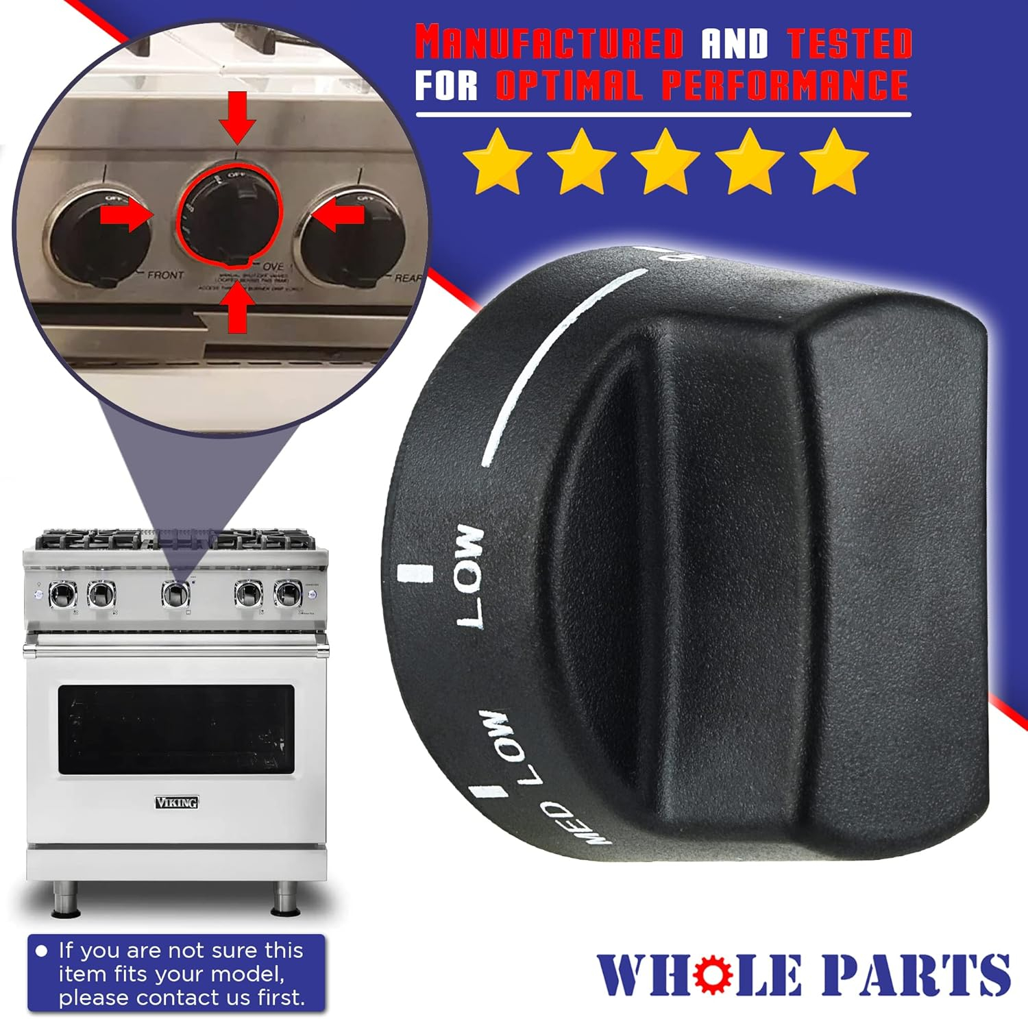 Whole Parts Replacement Knob (Black) Part # PA010122 - Replacement & Compatible with Some Viking VGRC, IC, RT Grill