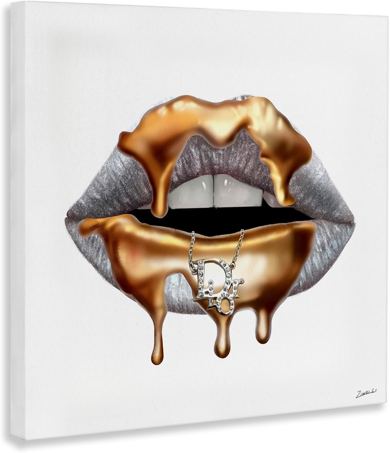 Stupell Industries Glam Silver Lip Portrait Fashion With Gold Drip Designed by Ziwei Li