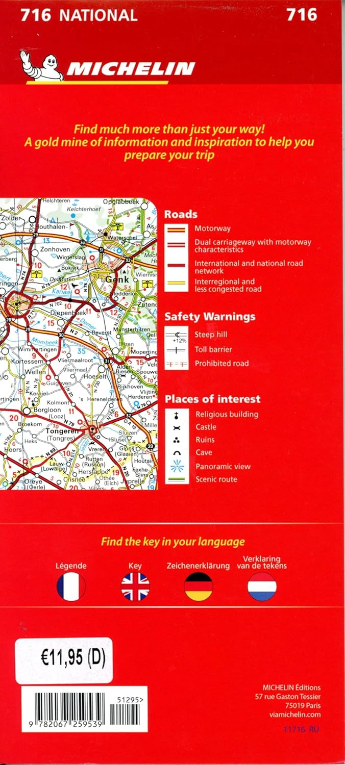 Belgium Luxembourg Red and Blue Tourist Map