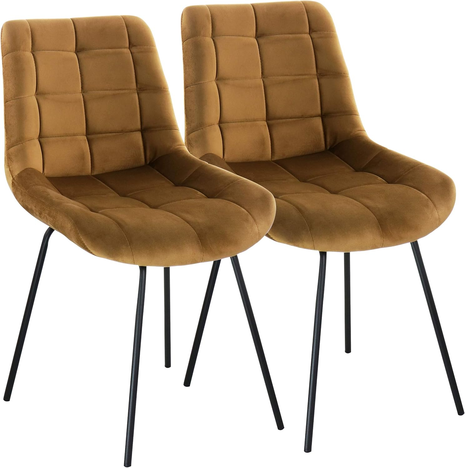 Elama Tufted Chair in Brown with Metal Legs (Set of 2)