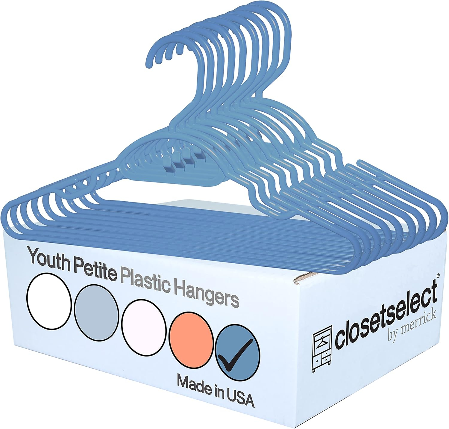 30 Pk Youth Petite Plastic Hangers, Medium Size Hangers, Petite, Preteen, Junior, Children Clothes Sizes 8 to 14, 30 Pack (Waltz Blue)