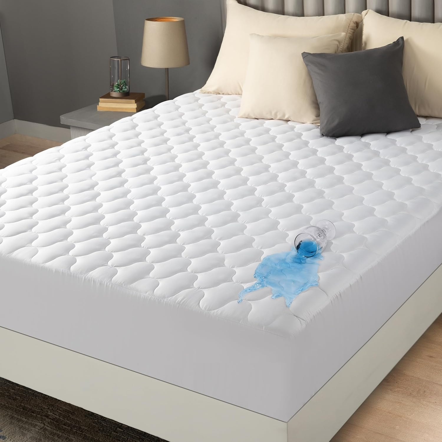 White Quilted Waterproof Queen Mattress Protector Pad