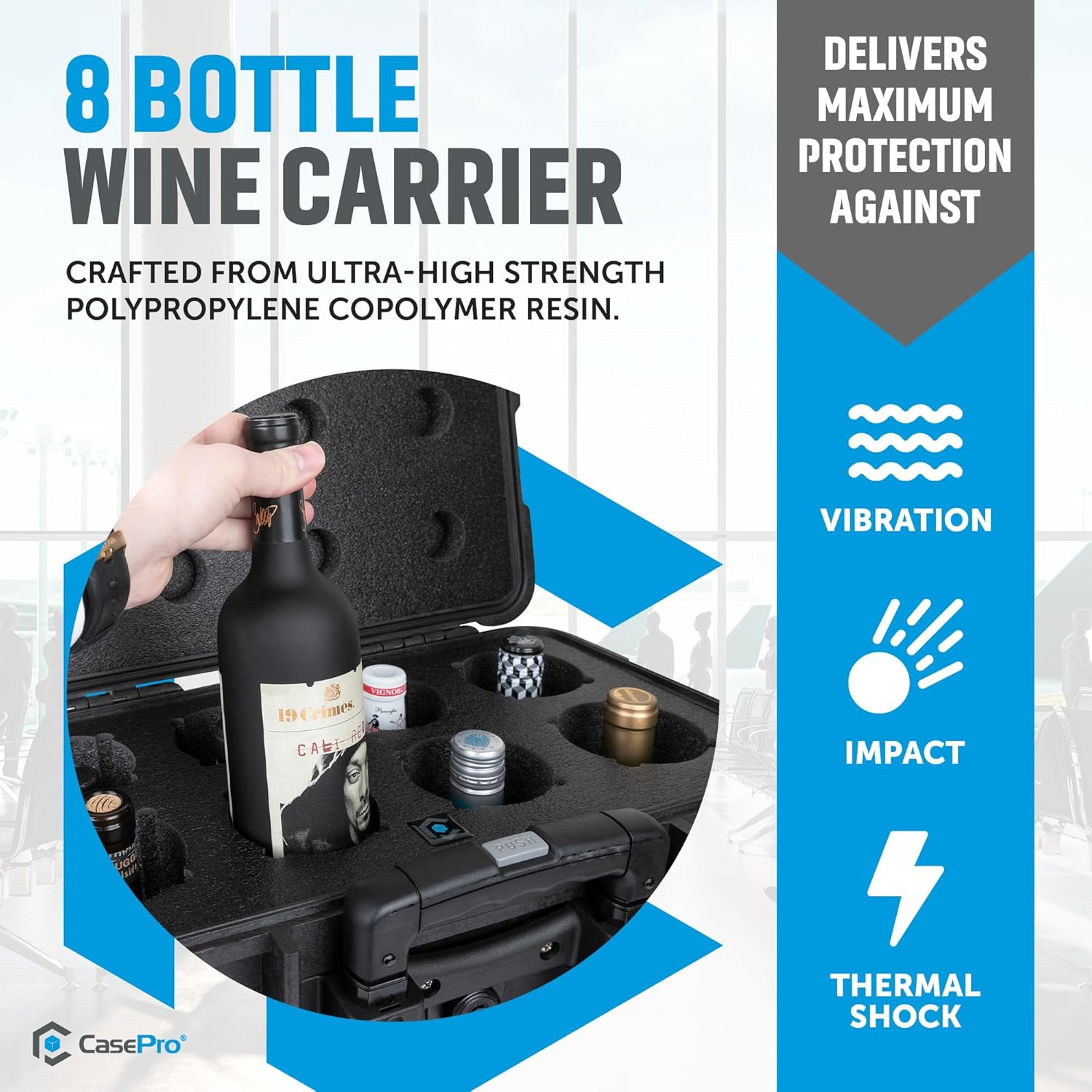 CasePro 8-Bottle Wine Carrier with Wheels