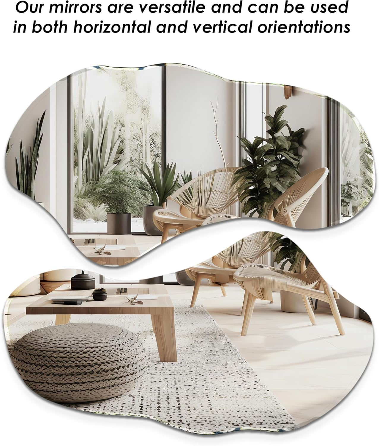 Irregular Wall Mirror, Set of 2, 31.5 x 17.5, Asymmetrical Curvy Groovy Blob Decor for Living Room Entryway Bathroom