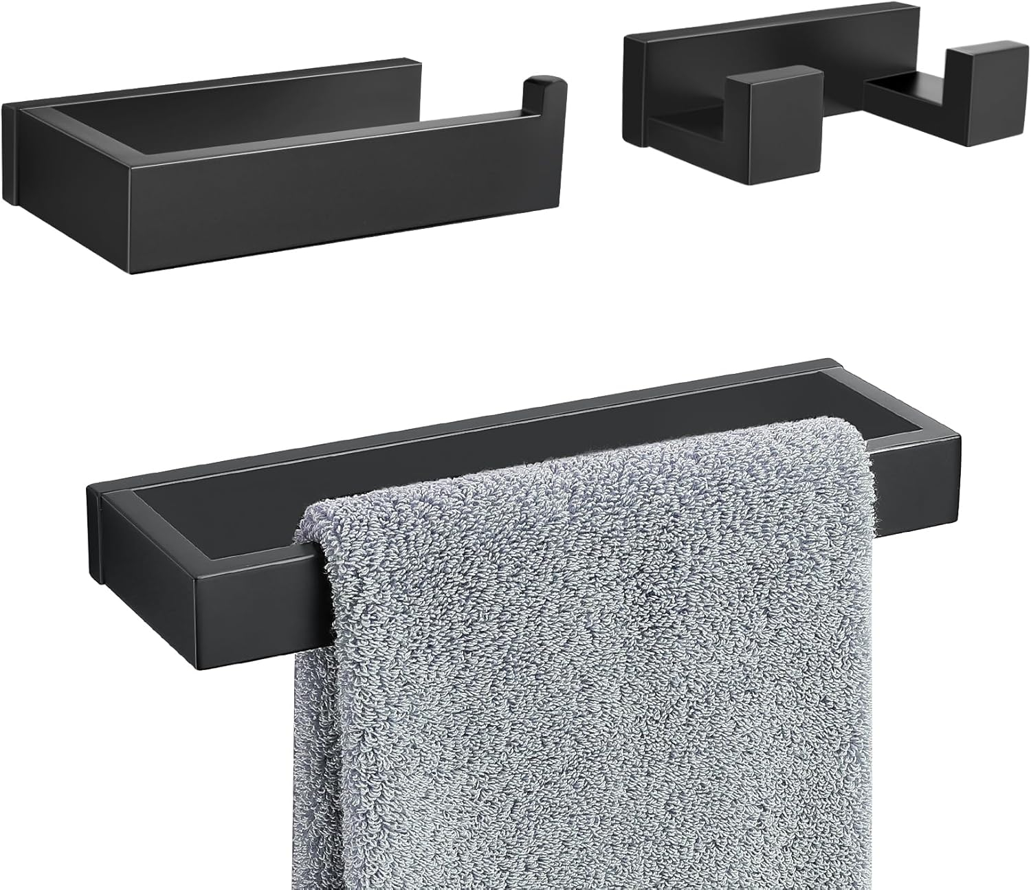 3 Pieces Matte Black Bathroom Hardware Accessories Set,SUS304 Stainless Steel Towel Holder Set Towel Holder Robe Hook Toilet Paper Holder Wall Mounted