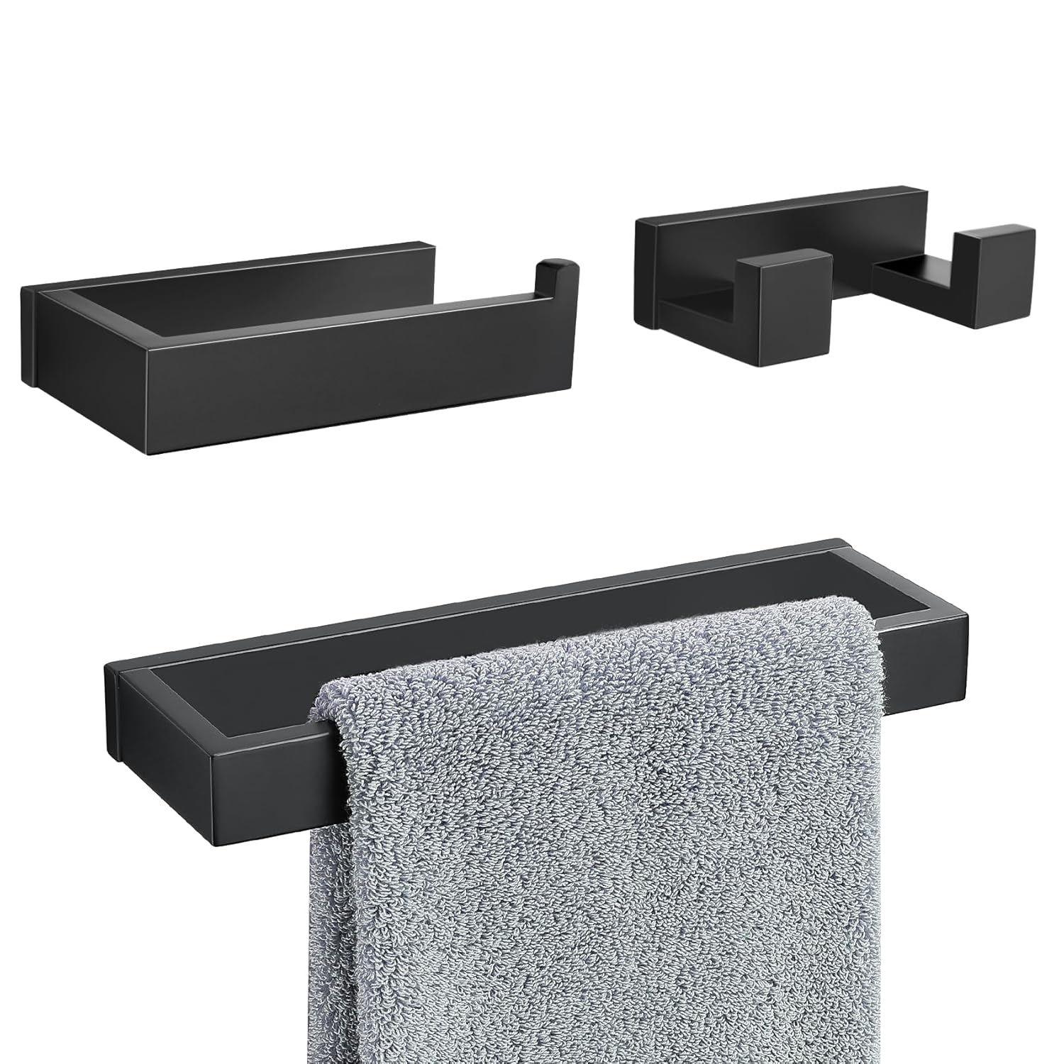 3 Pieces Matte Black Bathroom Hardware Accessories Set,SUS304 Stainless Steel Towel Holder Set Towel Holder Robe Hook Toilet Paper Holder Wall Mounted
