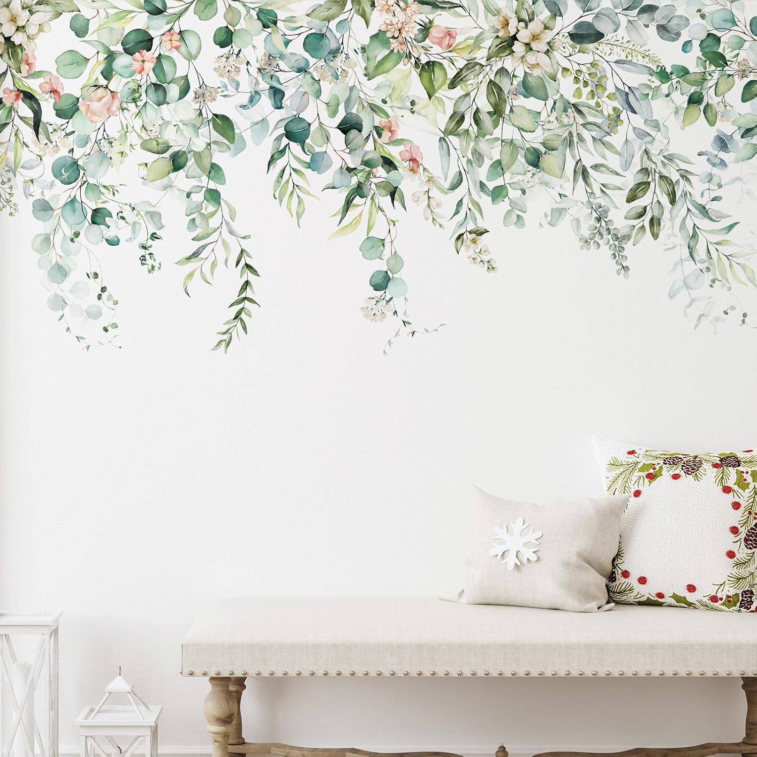 Zonon 6 Pcs Flowers Wall Decals Stickers Vinyl Removable Peel and Stick Colorful Dragonflies Floral Wall Murals Decor for Bedroom Living Room Nursery(Greenery)