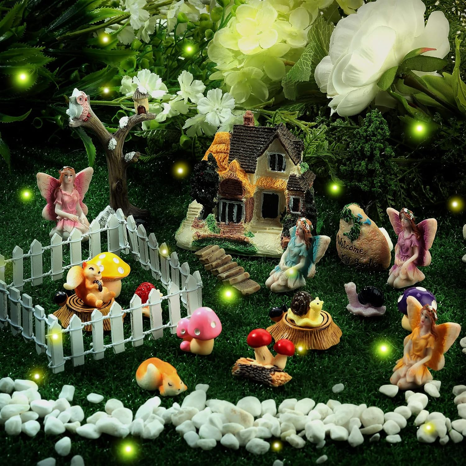 31 Pieces Fairy Garden Accessories Kit Miniatures House Supplies Fly Wing Dollhouse Gifts for Home Garden Lawn Decoration