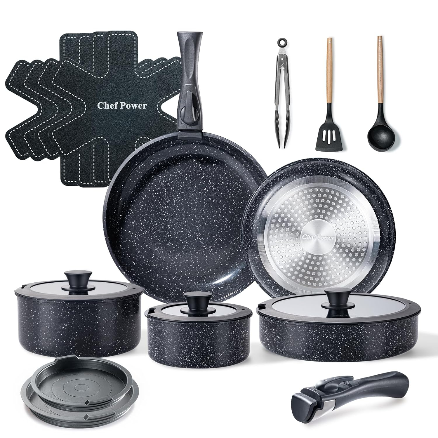 Rock Stone Black 19-Piece Nonstick Stainless Steel Cookware Set