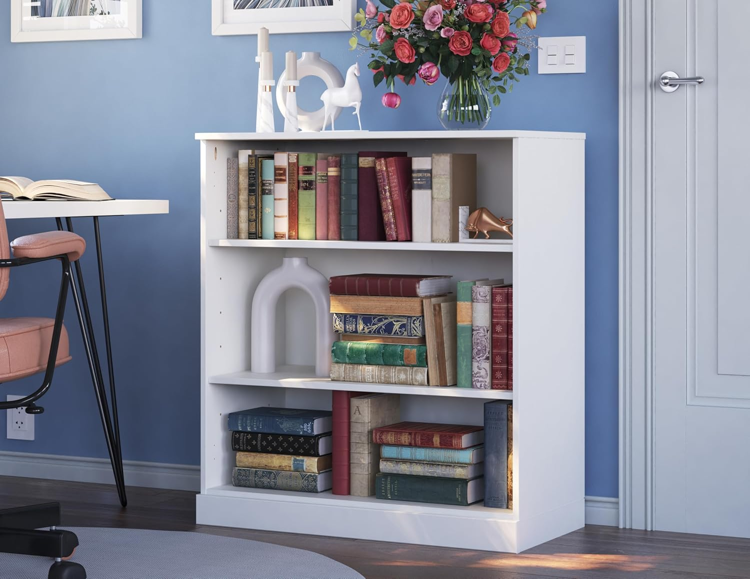 Palace Imports 100% Solid Wood 3-shelf Bookcase with Adjustable Shelves, White