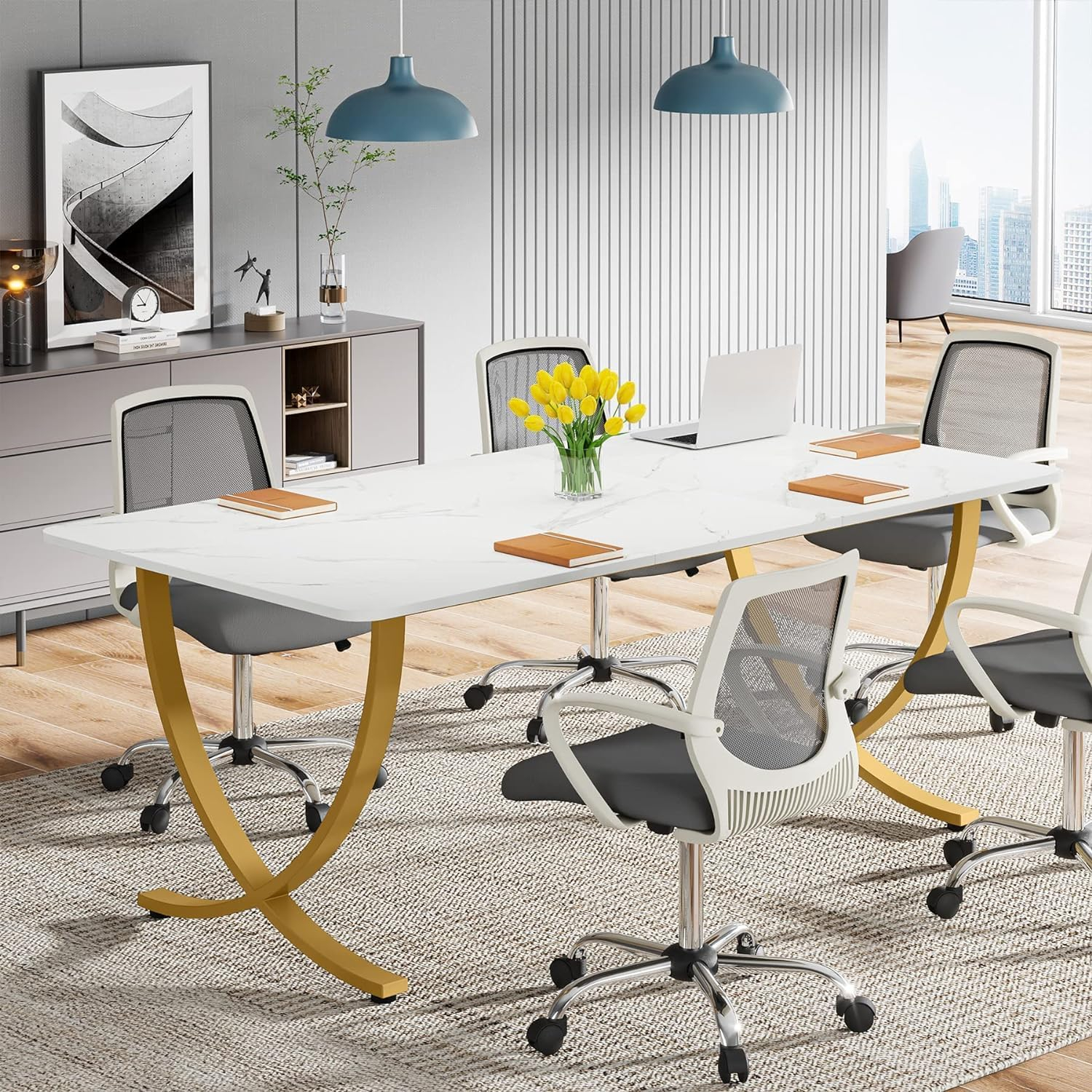 Tribesigns Conference Table, 63” W x 31.5” D Large Office Desk, Rectangular Meeting Room Table