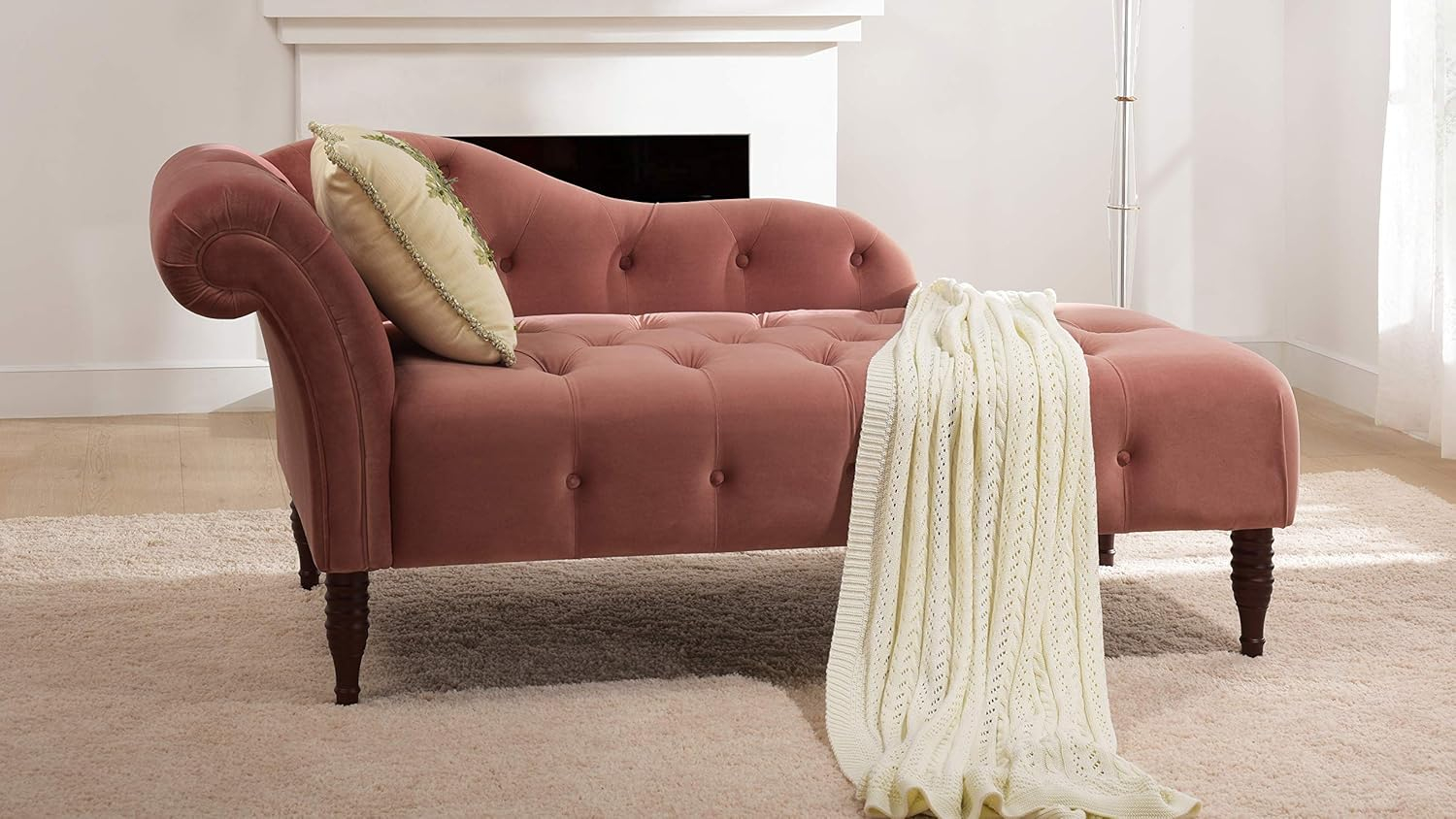 Samuel Tufted Roll Arm Chaise Lounge Ash Rose