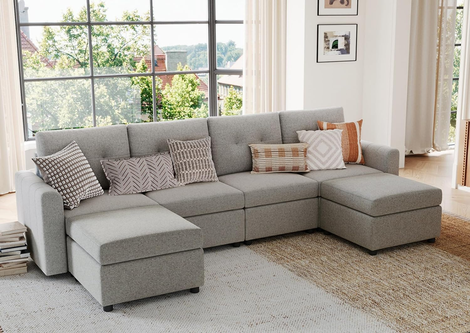 LINSY HOME Oversized Modular Cloud Sectional Sofa, RUBIK III 7 Seat Storage Couches and Sofas, Sectional Couches for Living Room with Reversible Chaises, Light Gray