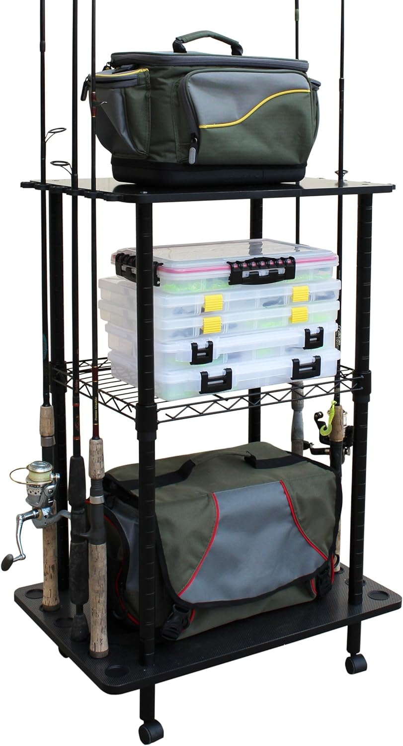 Rush Creek Creations 12 Fishing Rod Tackle Cart, Fishing Storage Rack