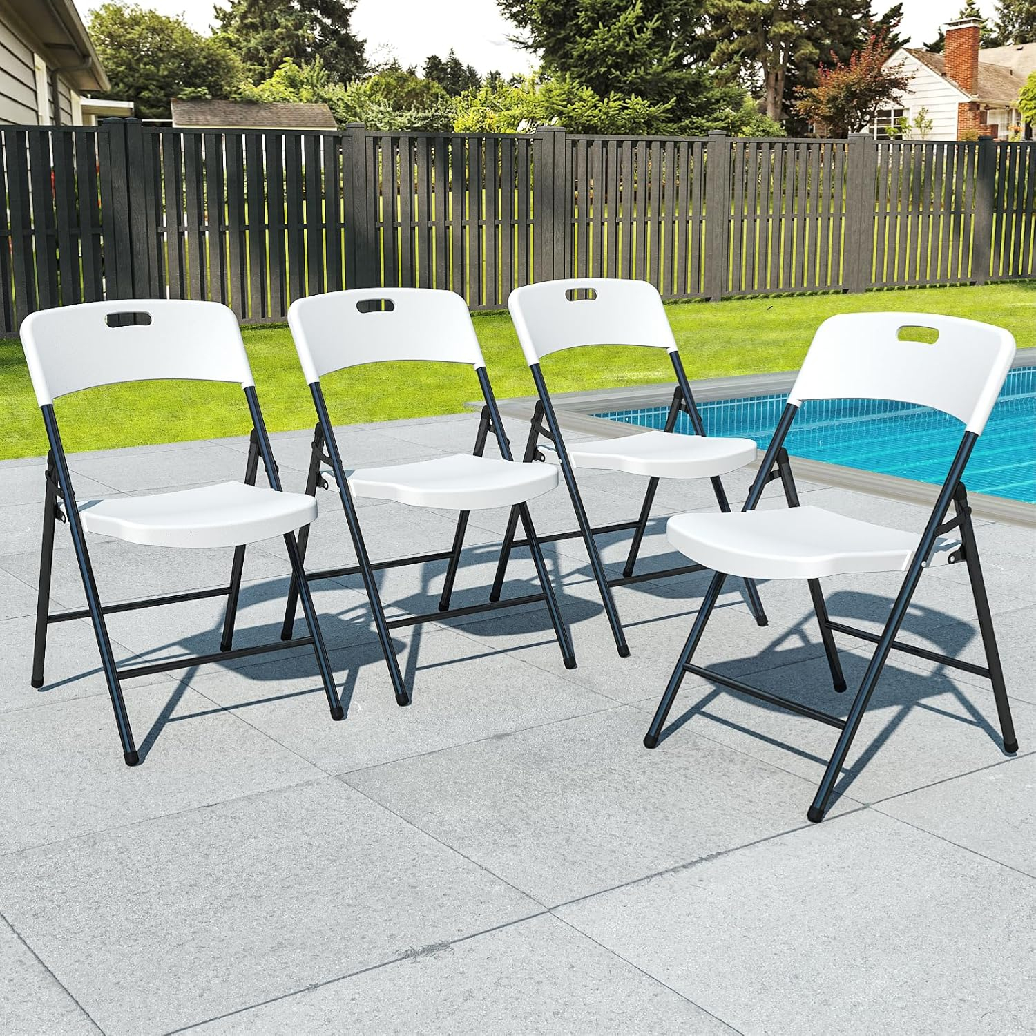 Ktaxon 4 Packs Portable Plastic Folding Chair w/ Handle White for Party Wedding Camping Picnic, Adult, Outdoor and Indoor Portable Chairs, Plstic Chairs