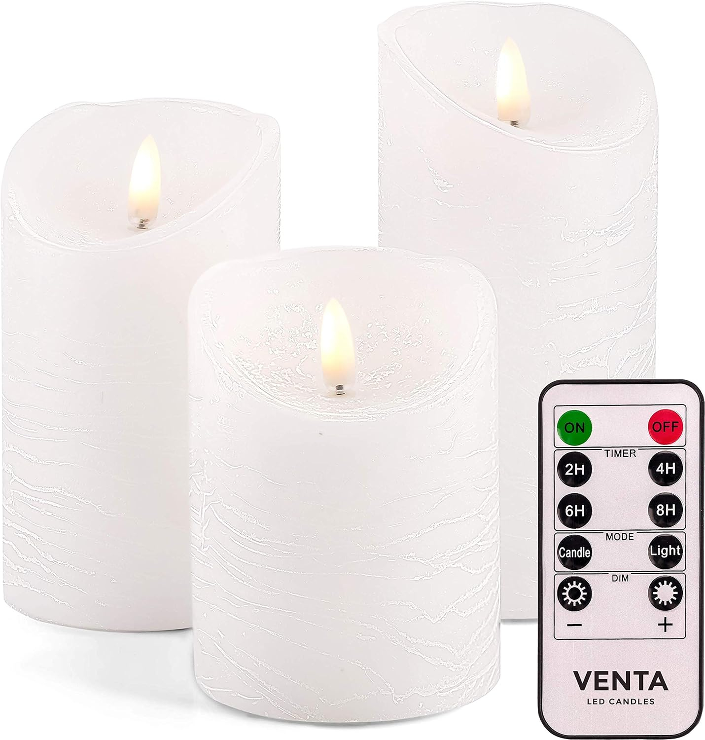 VENTA Set of 3 Ivory & White Pillar Candles | Real Wax Battery Operated Flickering LED Candles with Remote | Timeless Decor for Farmhouse, Modern & Mantel Displays