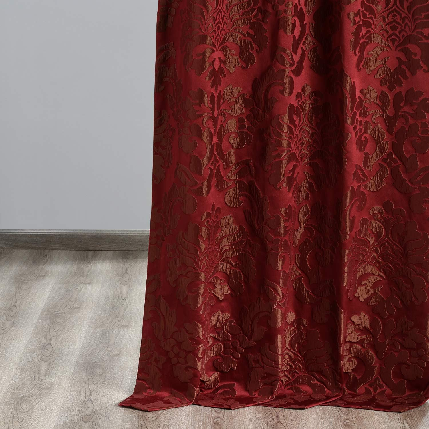 Astoria Red Faux Silk Damask Room-Darkening Curtain Panel 50 x 96