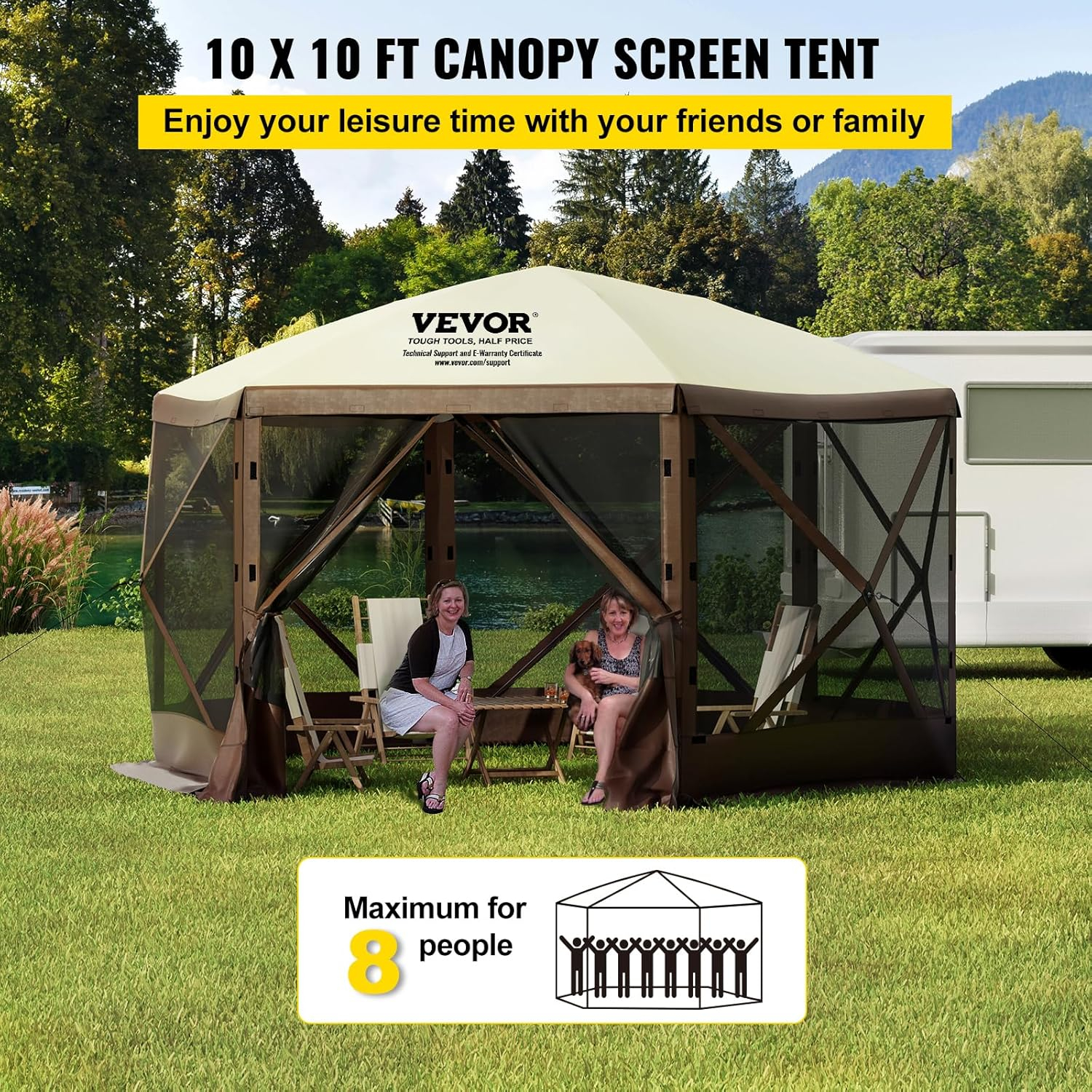 Hexagonal Brown and Beige Alloy Steel Pop-Up Gazebo Tent