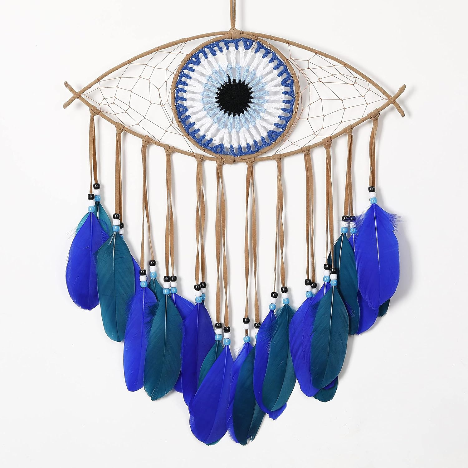 Handmade Blue Evil Eye Dream Catcher with Feathers