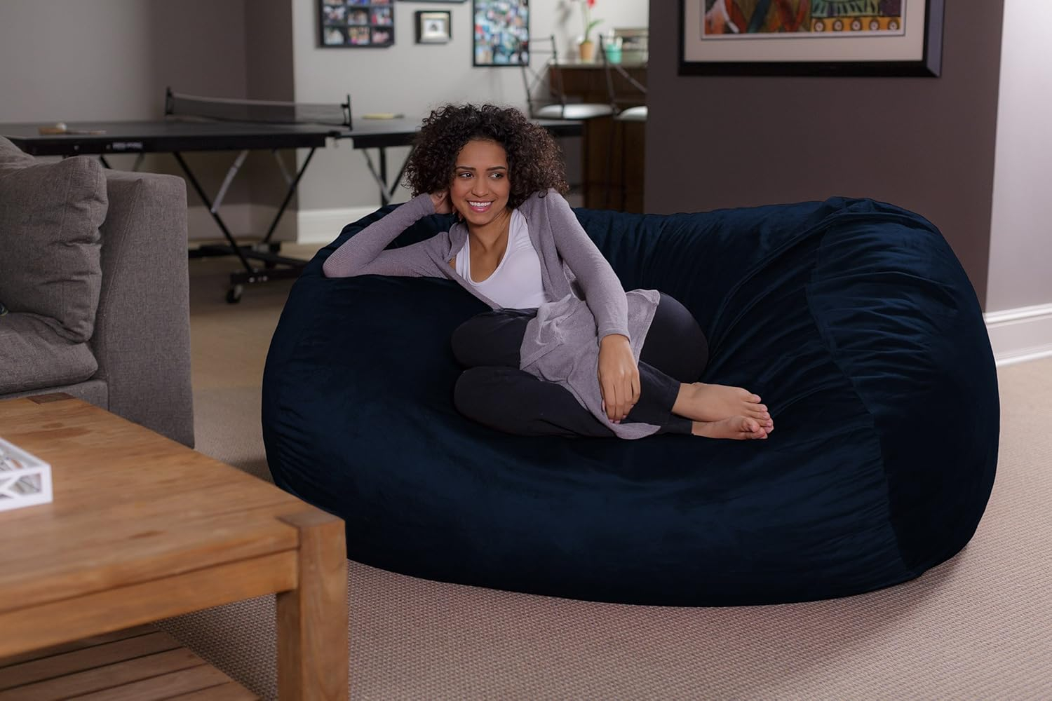 Sofa Sack Bean Bag Lounger - Plush Bean Bag Sofas with Super Soft Microsuede Cover - XL Memory Foam Stuffed Lounger Chairs for Kids, Adults, Couples - Jumbo Bean Bag Chair Furniture 6 Feet - Navy