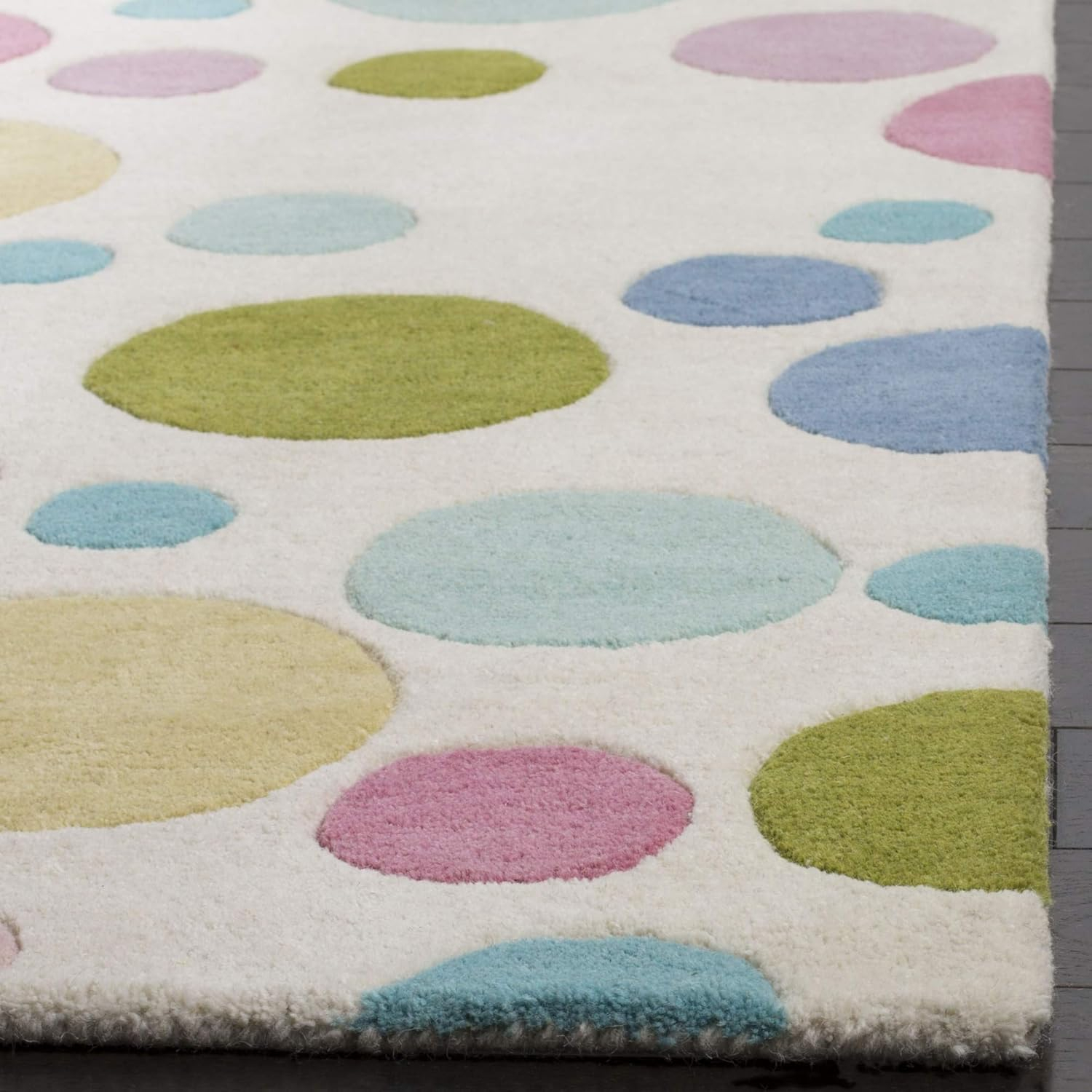 Handmade Blue and Multicolor Tufted Wool Area Rug, 5' x 8'