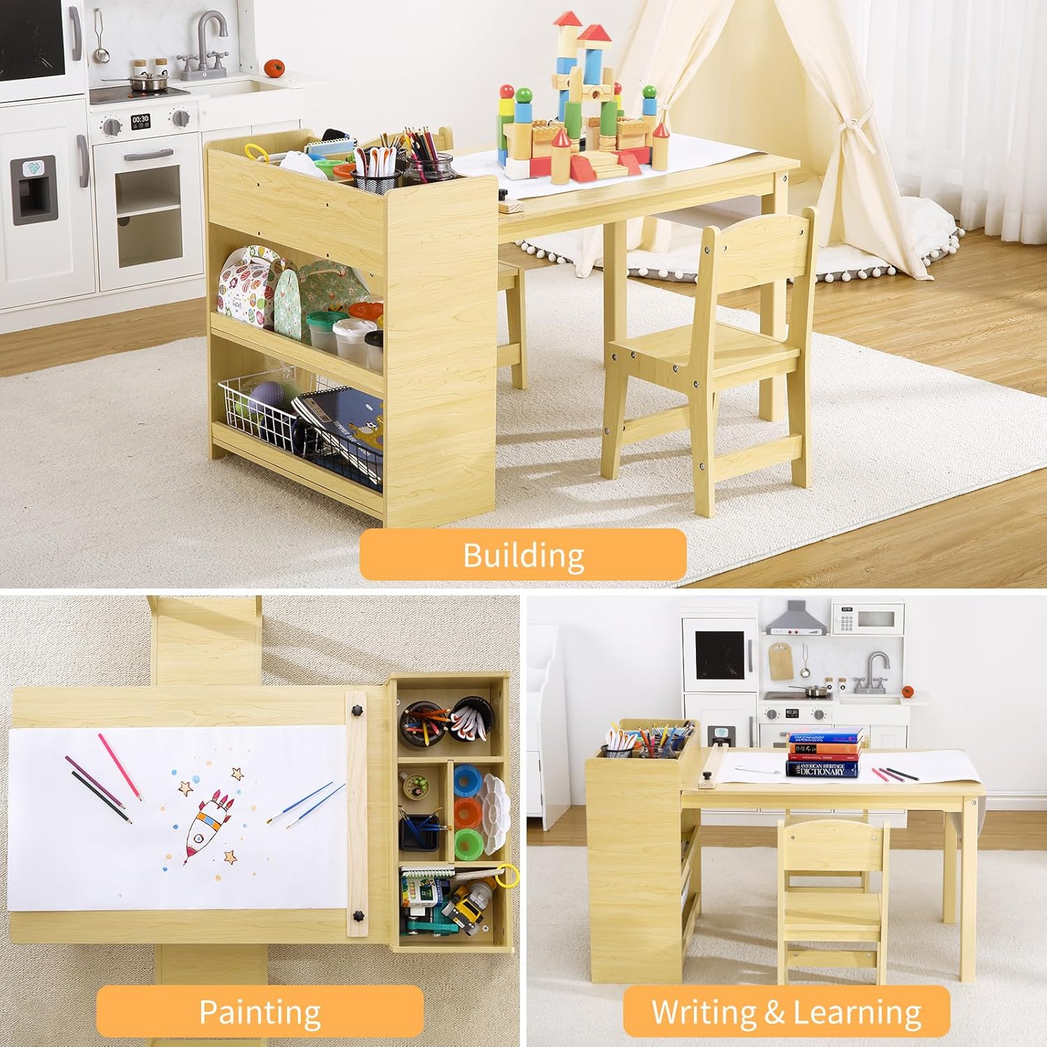 Children's Art Table Set with Chairs and Storage Shelves - Ideal for Crafting, Drawing, and Play in Nursery or Classroom