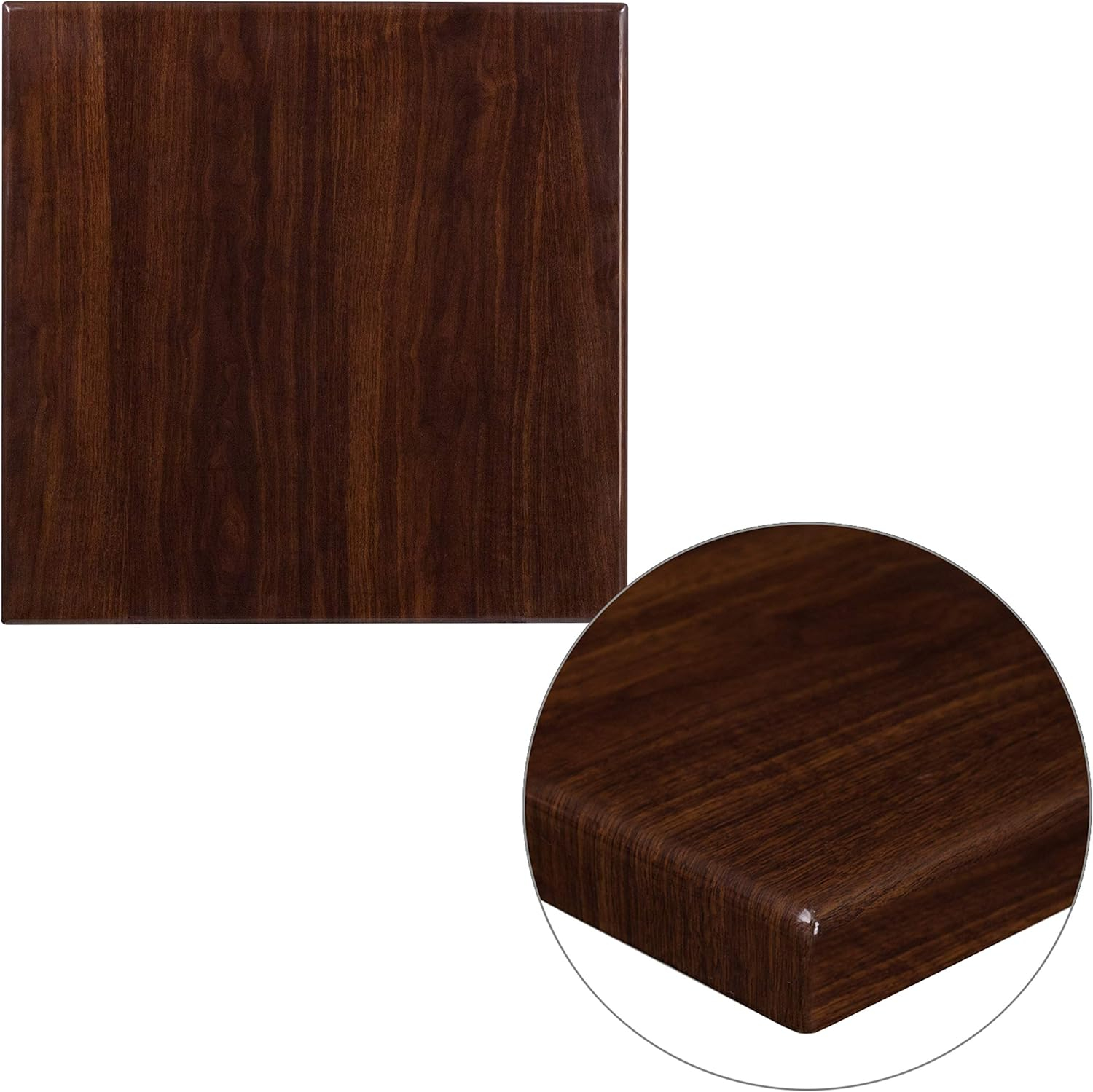 Flash Furniture 24'' Square High-Gloss Walnut Resin Table Top with 2'' Thick Drop-Lip