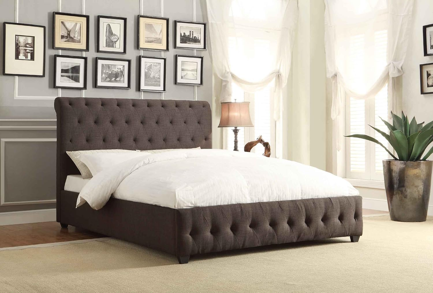 Homelegance Tufted California King Size Upholstered Bed, Dark Grey Fabric