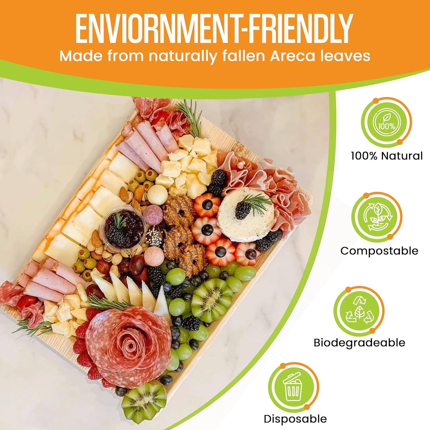 Eco-Friendly 14" x 11" Palm Leaf Disposable Serving Trays
