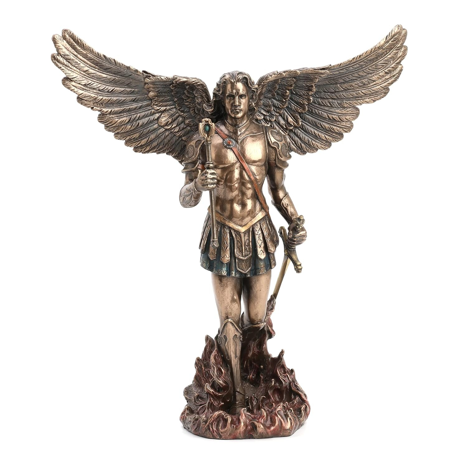 Trinx 11.42 inches Height Cold Cast Bronze  Archangel Saint Michael and the Dragon Bronze Finish Figurine