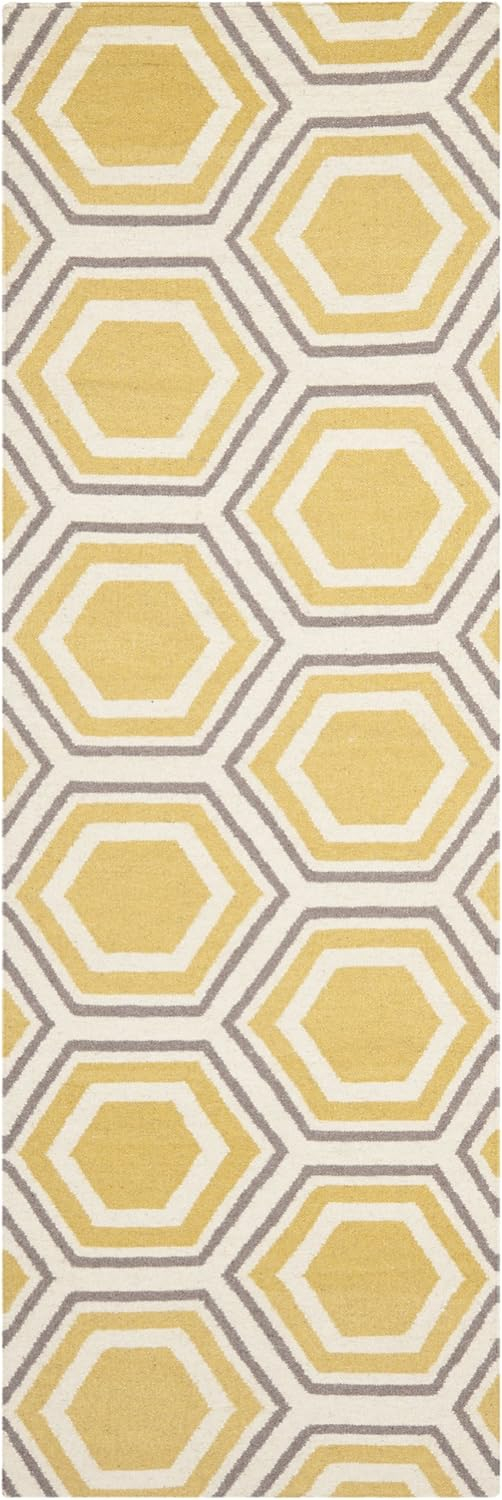SAFAVIEH Dhurries Collection Runner Rug - 2'6" x 6', Ivory & Yellow, Handmade Flat Weave Wool, Ideal for High Traffic Areas in Living Room, Bedroom (DHU202A)