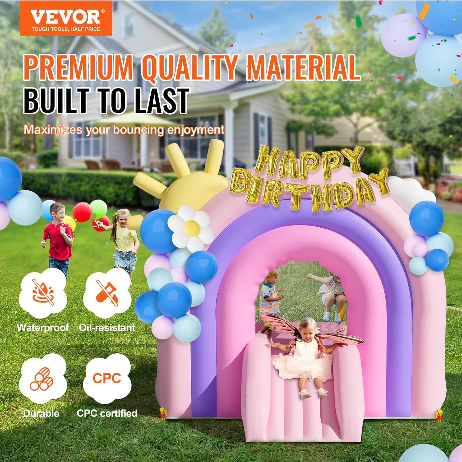 VEVOR White Bounce House, Toddler Bounce House for Kids 1-3, Inflatable Nightclub for Girls Age 4–8 Jumping Bouncer with Blower, Slide, Storage Bag, Family Backyard Bouncy Castle, 110x91x91 inch