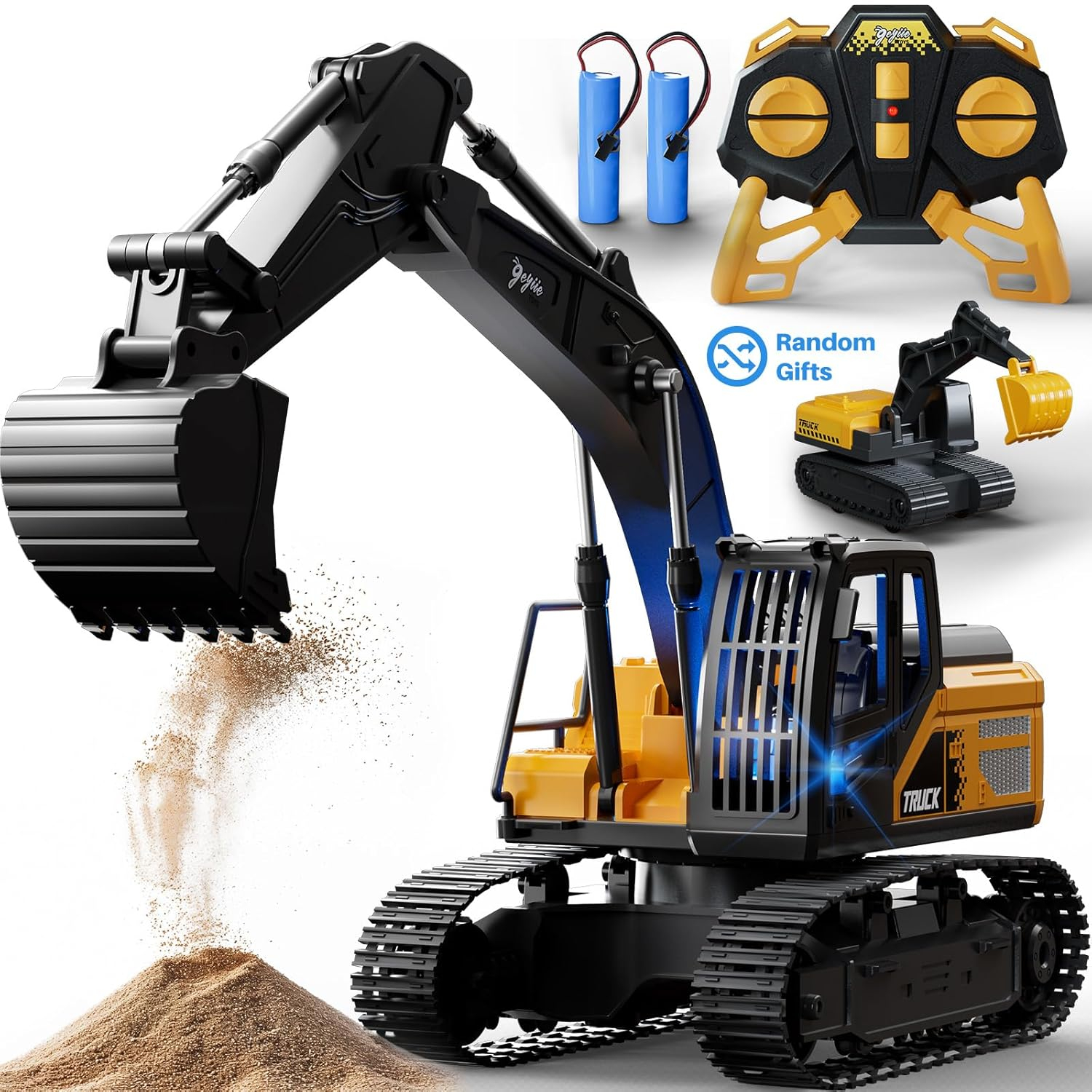 Geyiie Remote Control Dump Truck Toys, RC Construction Vehicles for Boys, RC Tractor Kids Birthday Party Favor Gift for 8-12 Years Old