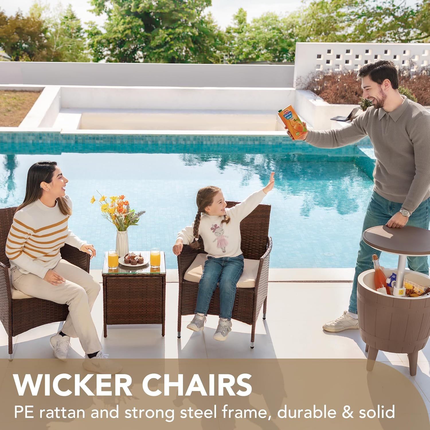 Brown and Beige 3-Piece Rattan Patio Furniture Set