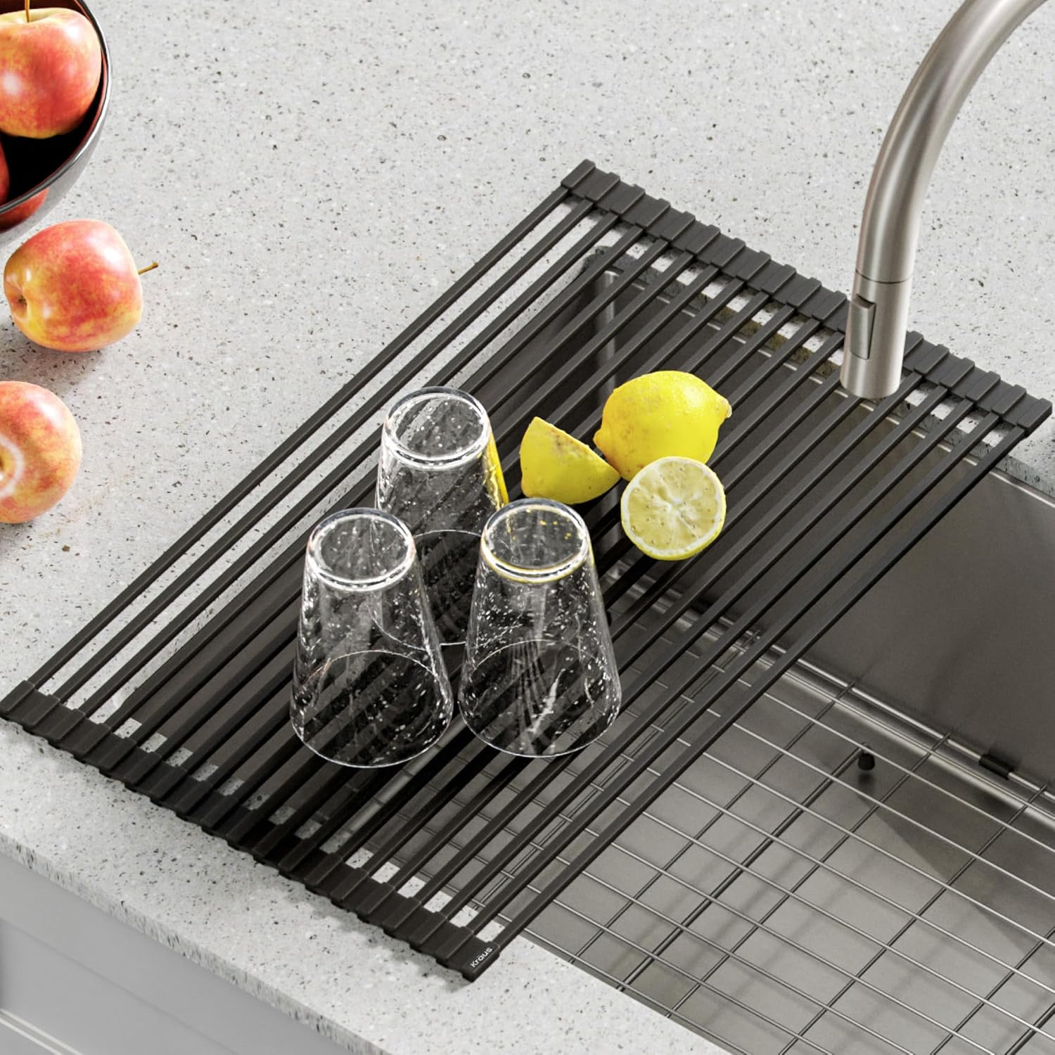Jet Black Stainless Steel Foldable Over-Sink Dish Drying Rack