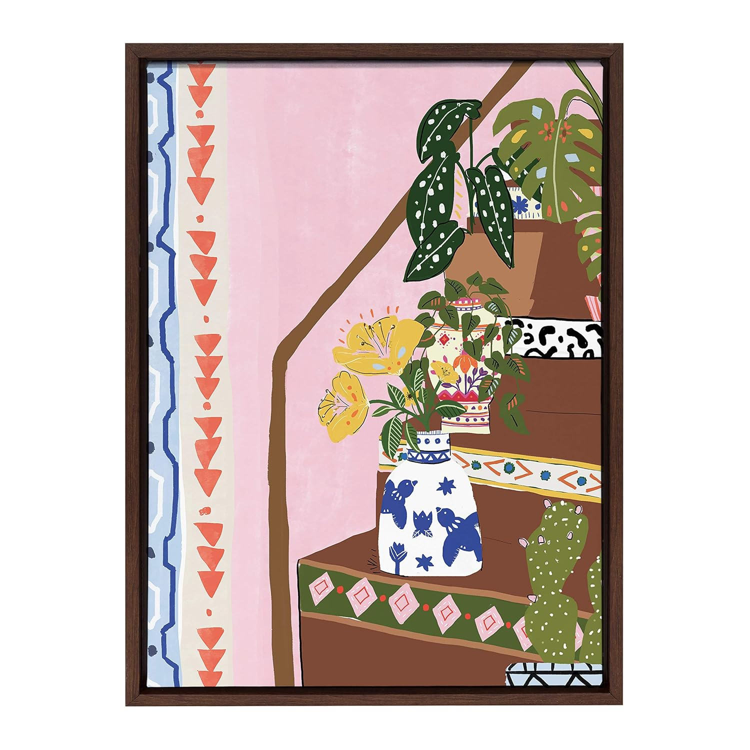 Bohemian Stairs Framed Canvas Wall Art, 18x24, Brown