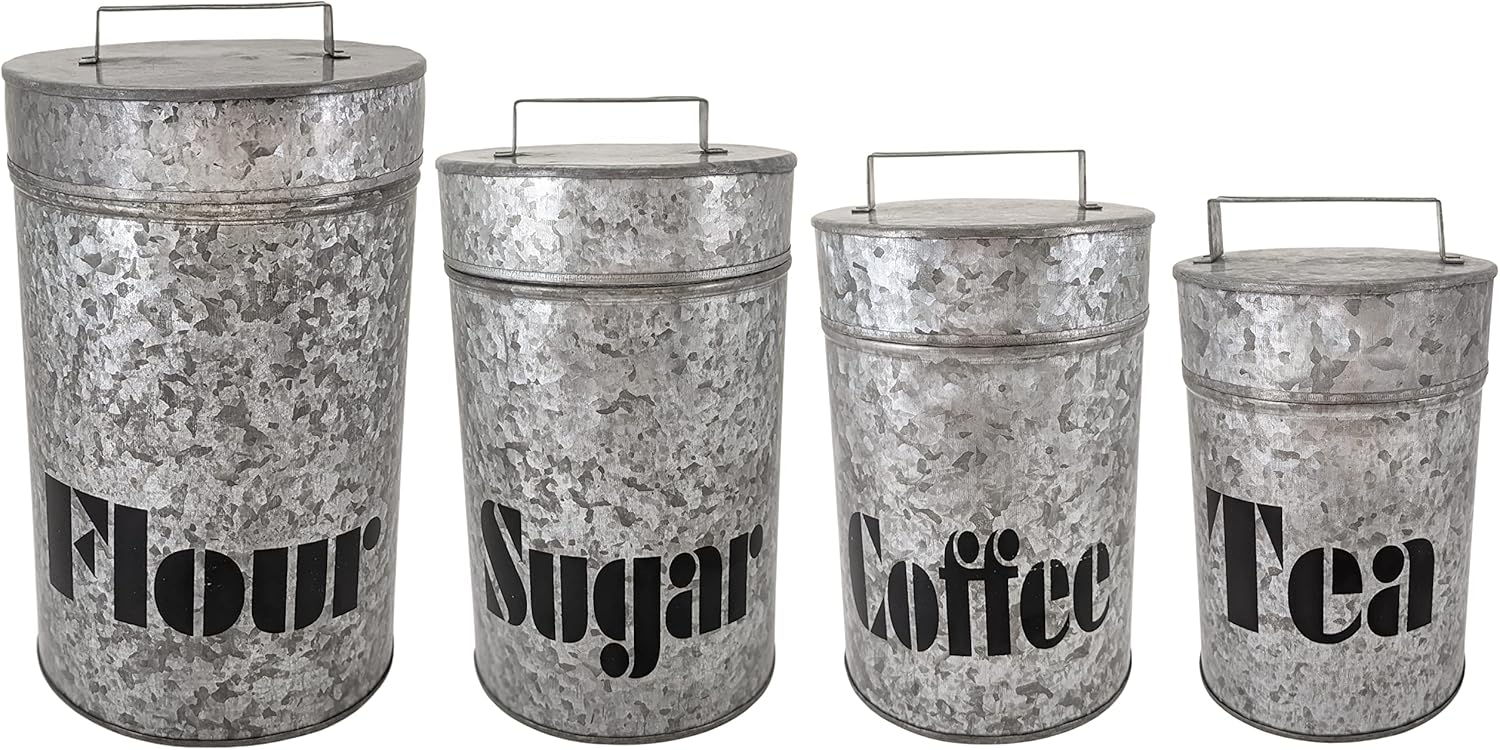 Galvanized Canisters with Lids - Kitchen - Set of 4
