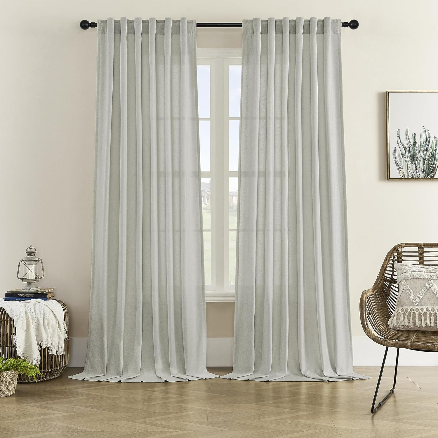 Heather Grey Faux Linen Room Darkening Curtain (1 Panel), Heather Grey, 50W X 96L