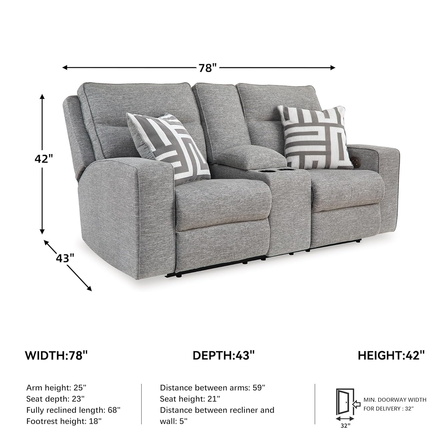 Signature Design by Ashley Biscoe Pewter Power Reclining Loveseat