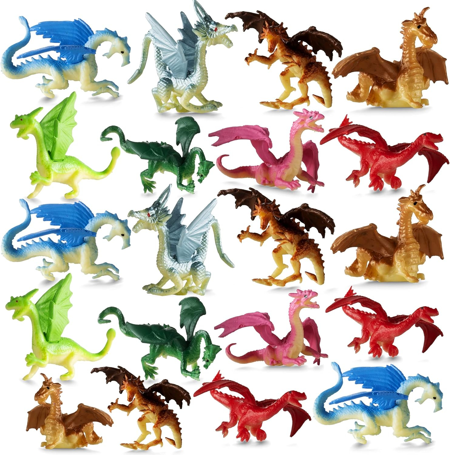 Mini Dragon Toy Figures - (Pack of 36) 2 Inch Plastic Rubbery Dragon Figurines in Assorted Colors and Styles - Kids Toys for Birthday Party Favors, Decorations, Cupcake Toppers and Piñatas