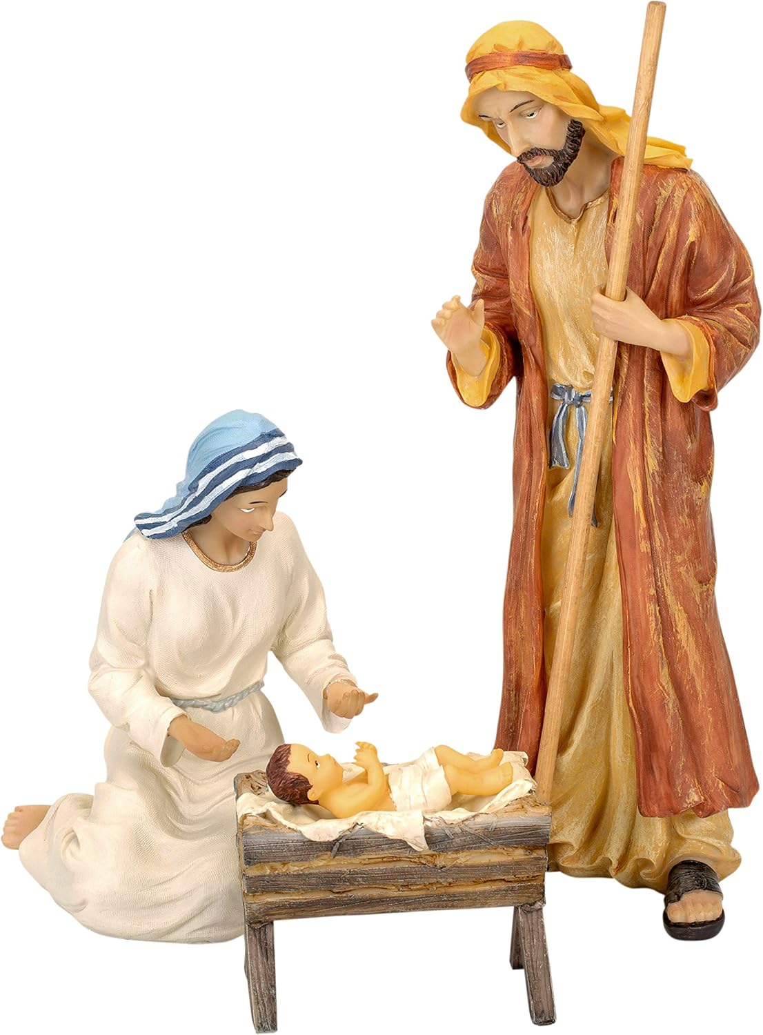 Three Kings Gifts Magi, Wise Men, Christmas Star, Angel, Shepherds, Sheep, Holy Family, Jesus in Manger, Real Gold in Trunk, Nativity Scene Set & Figures, 11-Pieces, for 7 inch Scale Collection