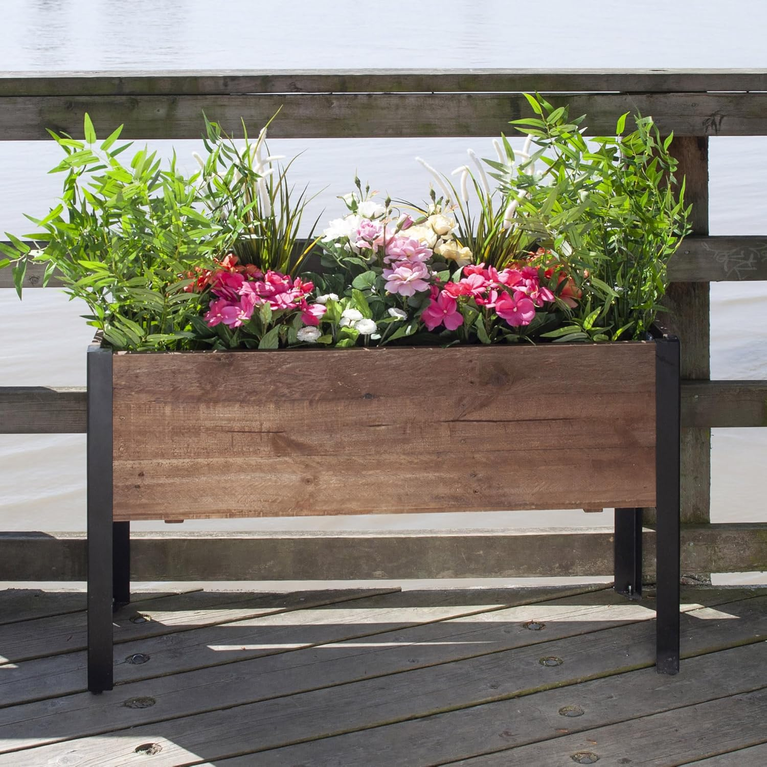 Grapevine Rectangle Wood Urban Garden Raised Planter Box in Brown