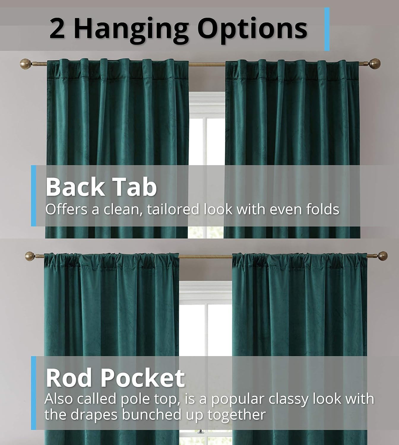 THD Maria Velvet Back Tab Rod Pocket Window Treatment Curtain Panels - Set of 2